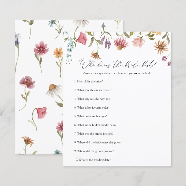 Papier Fête des mariées fleur sauvage Jeu qui connaît Mar (Devant / Derrière)