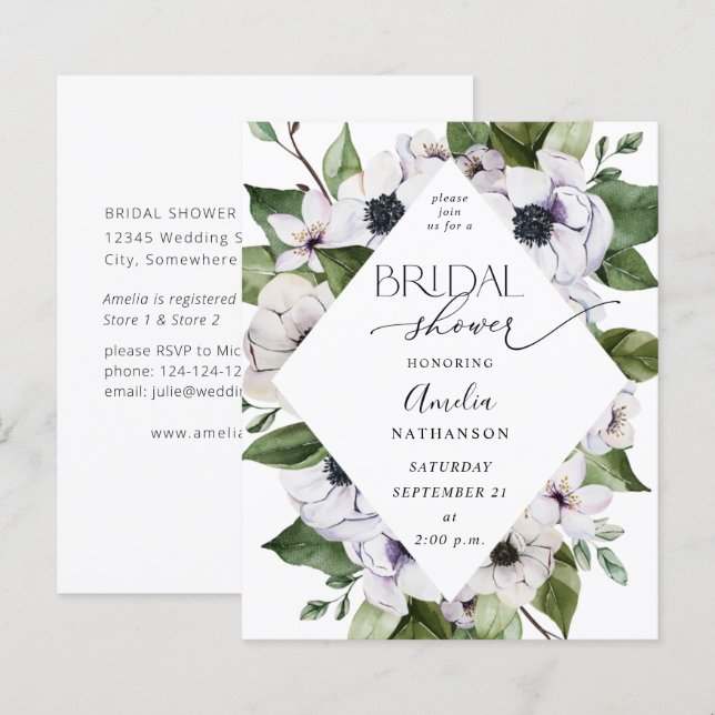 Papier Fête des mariées florale blanche anémone budget (Devant / Derrière)