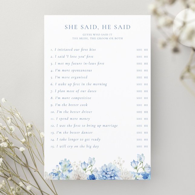 Papier Fête des mariées Florale Bleue Elle Dit Qu'Il A Di (Créateur téléchargé)