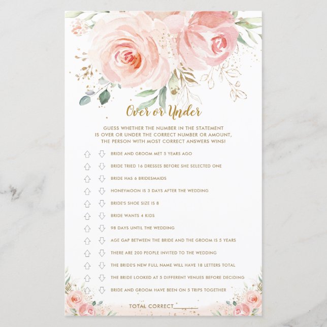 Papier Fête des mariées florale rose rousse au-dessus ou  (Devant)