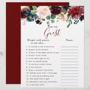 Papier Fête des mariées florale Trouvez le jeu d'invité