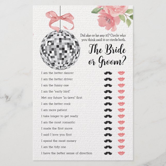 Papier Fête des mariées Game Il A Dit Qu'Elle A Dit Disco (Devant)