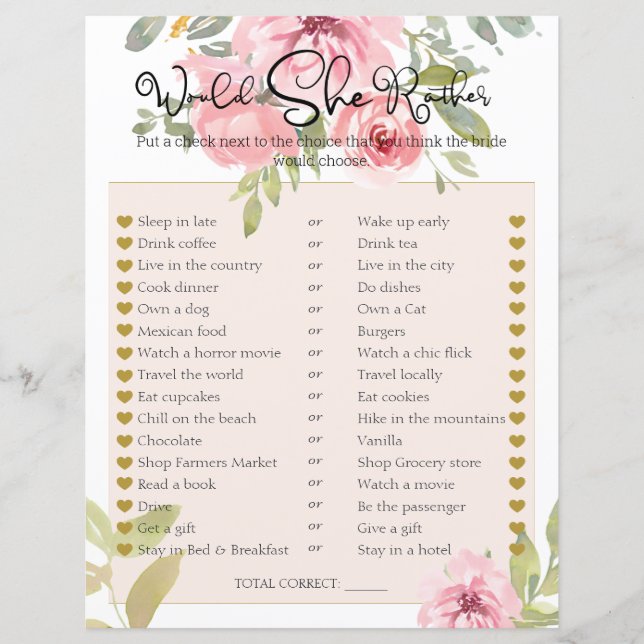 Papier Fête des mariées Jeu Elle Plutôt Blush Floral (Devant)