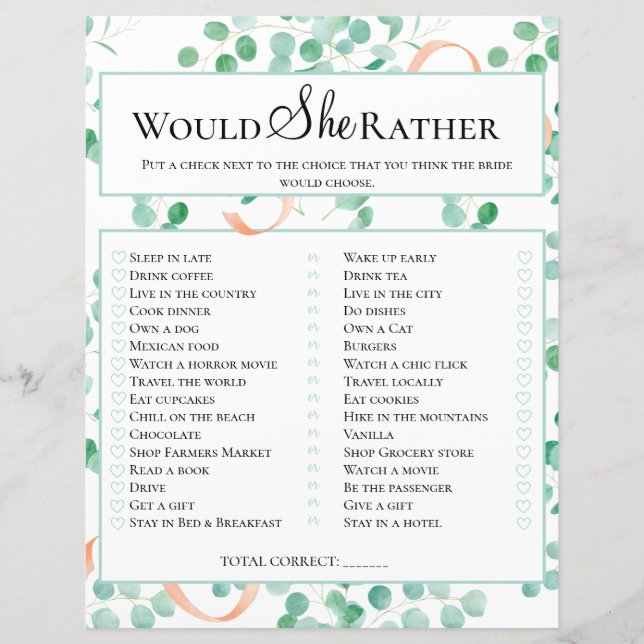 Papier Fête des mariées Jeu Elle Préférerait Eucalyptus (Devant)