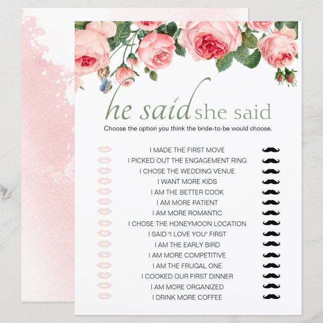 Papier Fête des mariées Jeu Il A Dit Qu'Elle A Dit Blusan (Devant / Derrière)