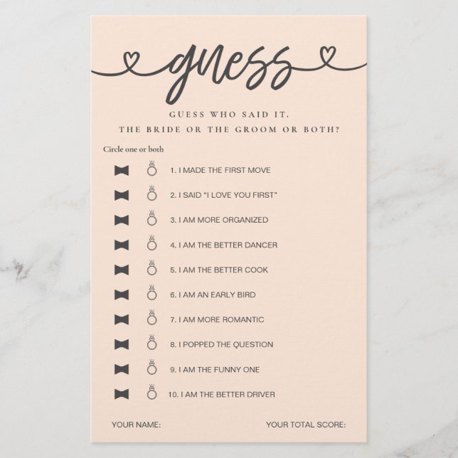 Papier Fête des mariées Jeu Il A Dit Qu'Elle A Dit Devine (Devant)