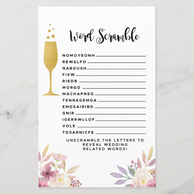 Papier Fête des mariées Jeux Word Scramble Game Champagne (Devant)