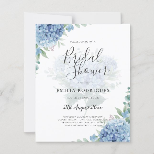Papier Fête des mariées moderne Blue Hydrangea PHOTO Invi (Devant)