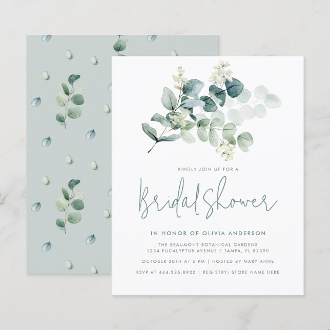 Papier Fête des mariées moderne chic Eucalyptus verdure (Devant / Derrière)