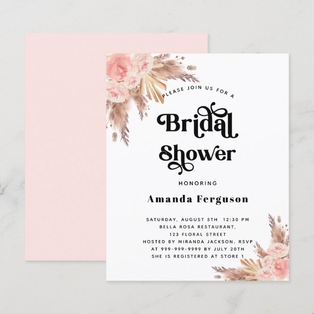 Papier Fête des mariées pampas blush rose budget invitati (Devant / Derrière)