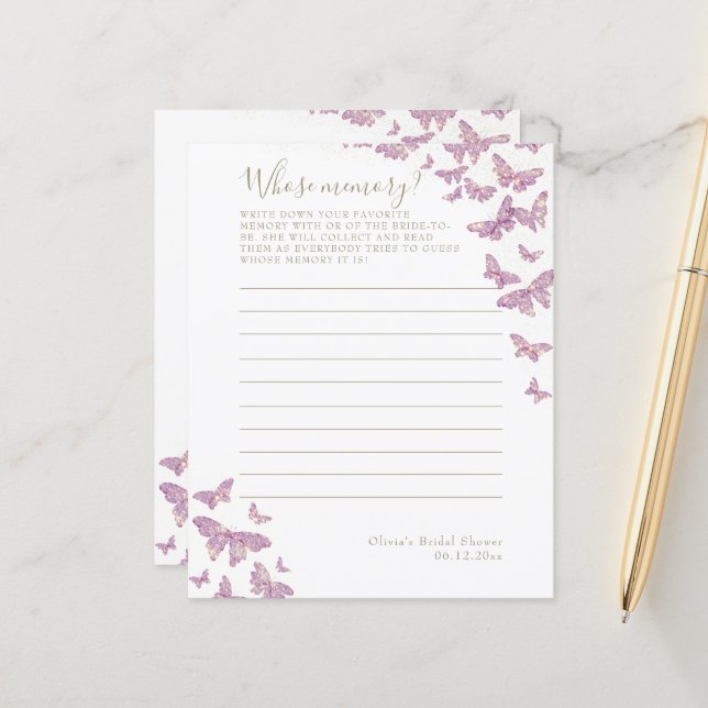 Papier Fête des mariées papillon violet dont le jeu de mé (Devant/Arrière en situation)