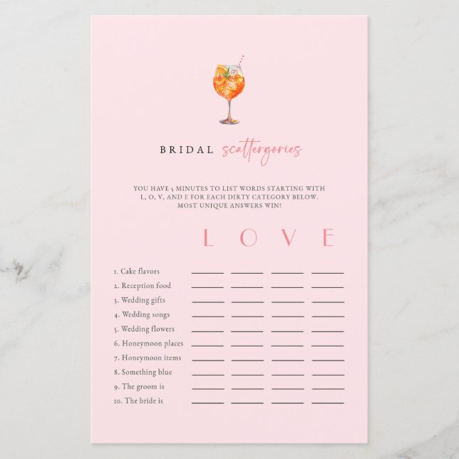 Papier Fête des mariées rose Spritz Scattergories Jeu (Devant)