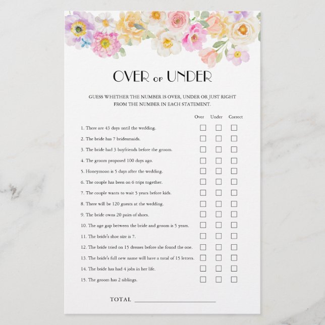 Papier Fête des mariées Spring Blossom Over Under Game (Devant)