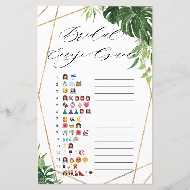 Papier Fête des mariées verte tropicale Emoji Jeu (Devant)