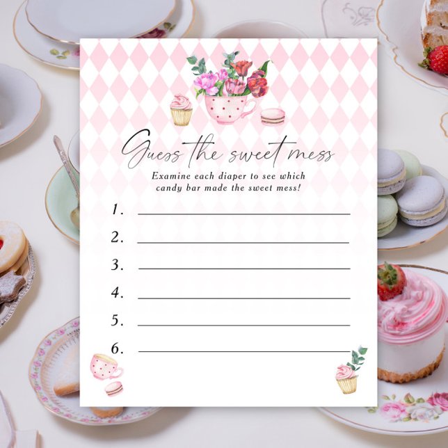 Papier Fête du thé floral Baby shower Devinez le doux dés (Créateur téléchargé)