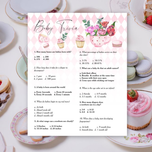 Papier Fête du thé floral - Baby Trivia | Jeu baby shower (Créateur téléchargé)