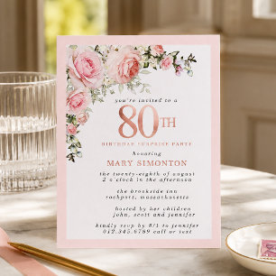 Papier Fête surprise pour 80e anniversaire, floral rose p