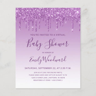 Papier Fête Virtuelle de Bébé Paillettes Violettes Budget
