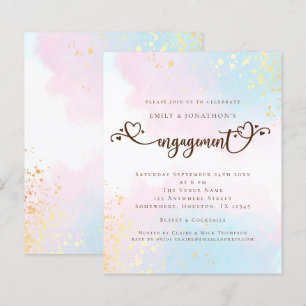 Papier Fiançailles de coeur rose bleu aquarelle budgétair
