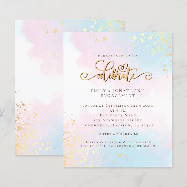 Papier Fiançailles de script couleur bleu rose du budget (Devant / Derrière)