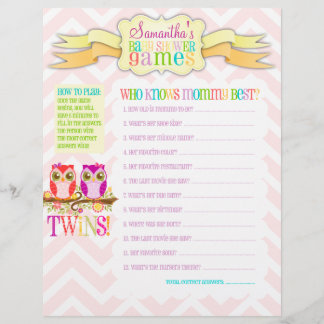 Papier Fiche d'activité de Owl Twin Girls "Baby showers G