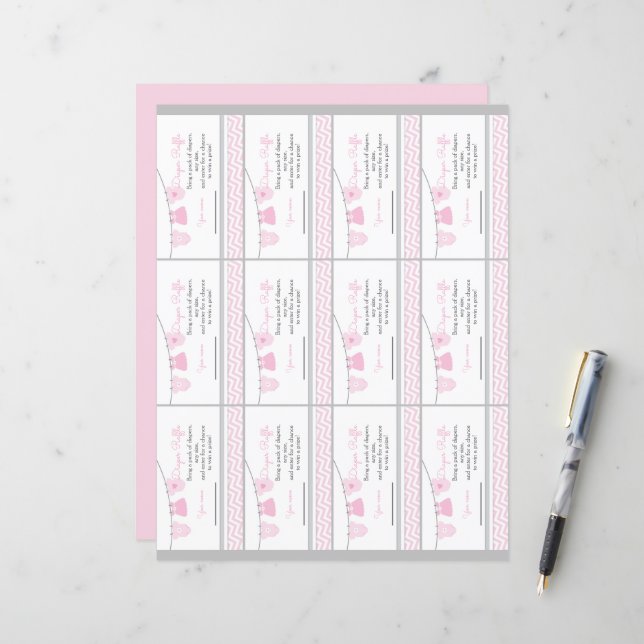 Papier Fiche de billet Baby shower de couches (Devant/Arrière en situation)