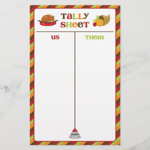 Papier Fiche de la partie de Thanksgiving Bunco