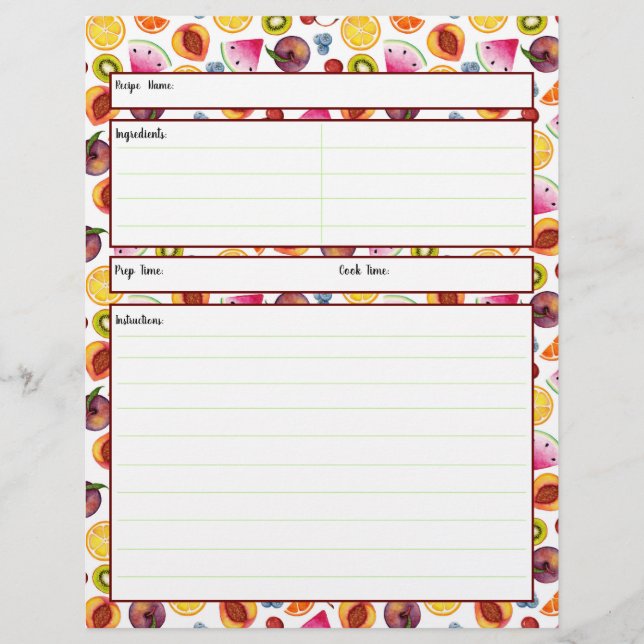 Papier Fiche de recette fruitée (Devant)