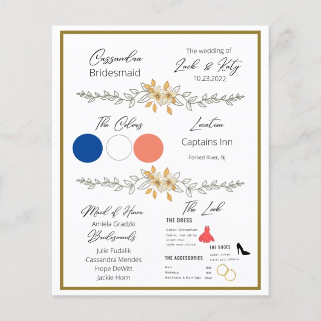 Papier Fiche d'information de Bridesmaid (Devant)