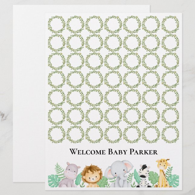 Papier Fiche signalétique Safari Welcome Baby (Devant / Derrière)