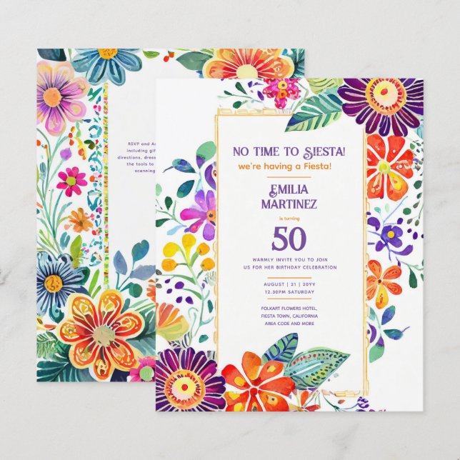 Papier FIESTA Anniversaire Fleurs Folkart 21ème 25ème 30è (Devant / Derrière)