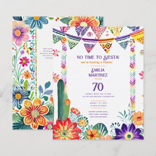 Papier FIESTA Anniversaire Fleurs Folkart 70ème 80ème 90è (Devant / Derrière)