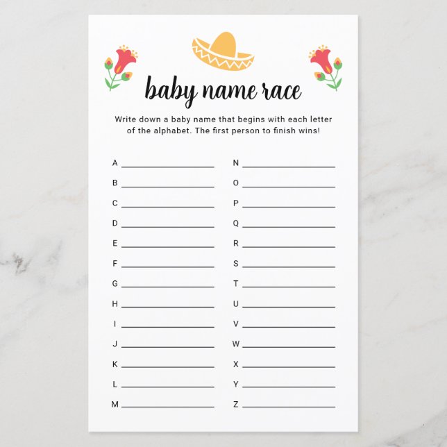 Papier Fiesta Baby Name Race Game (Devant)