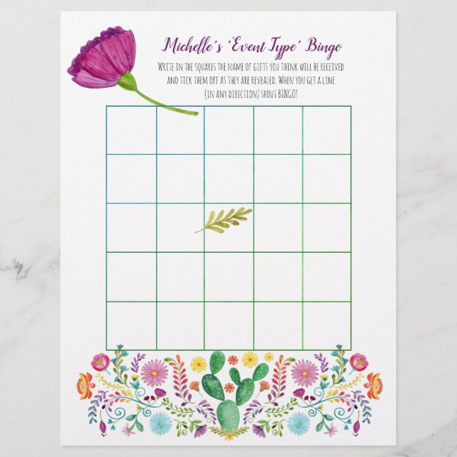 Papier FIESTA BINGO Jeux de Baby shower nuptiale (Devant)