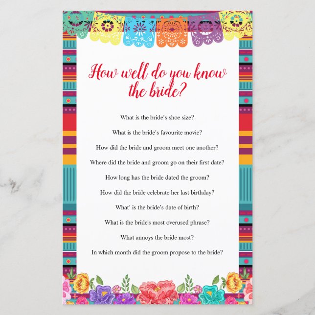 Papier Fiesta Comme vous connaissez bien The Bride Game c (Devant)