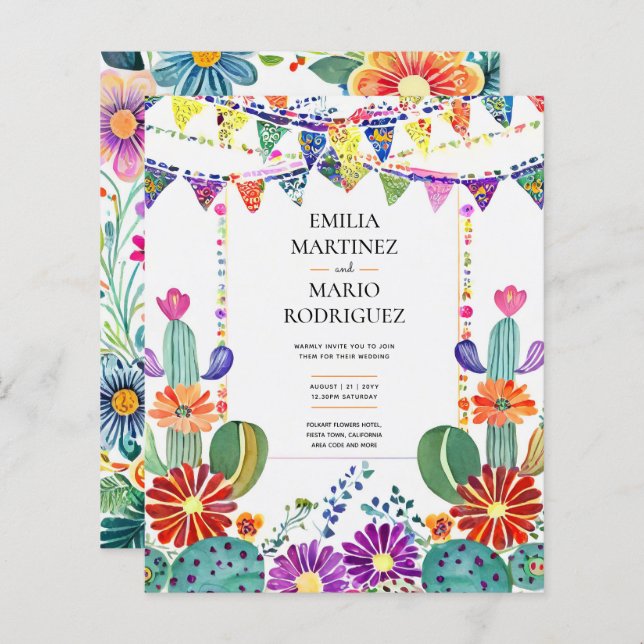 Papier FIESTA MARIAGE - Fleurs Folkart Moderne (Devant / Derrière)