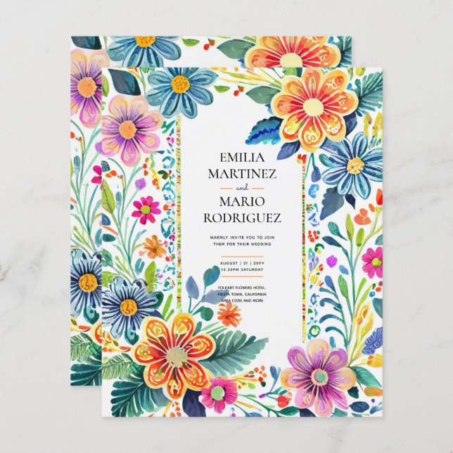 Papier FIESTA MARIAGE - Fleurs Folkart Moderne (Devant / Derrière)