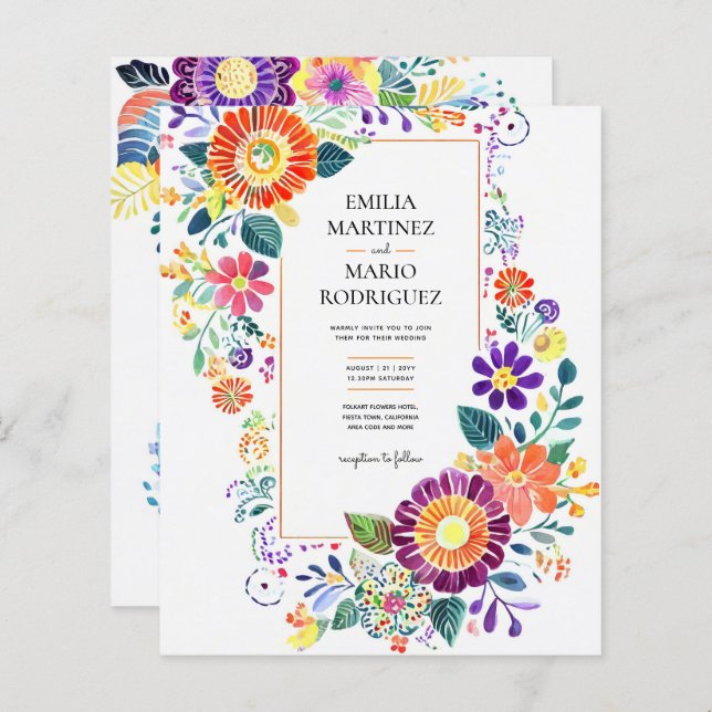 Papier FIESTA MARIAGE - Fleurs Folkart Moderne (Devant / Derrière)