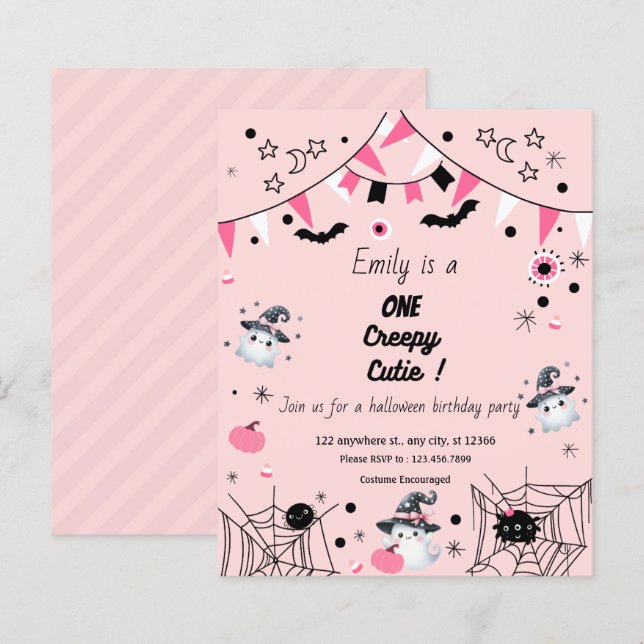 Papier Fille 1er Anniversaire Halloween Parti Budget rose (Devant / Derrière)