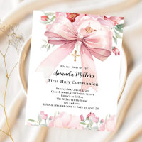 Fille arc rose fille Première communion invitation