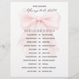 Papier Fille au Nœud Rose Jeux de Baby Shower Moderne