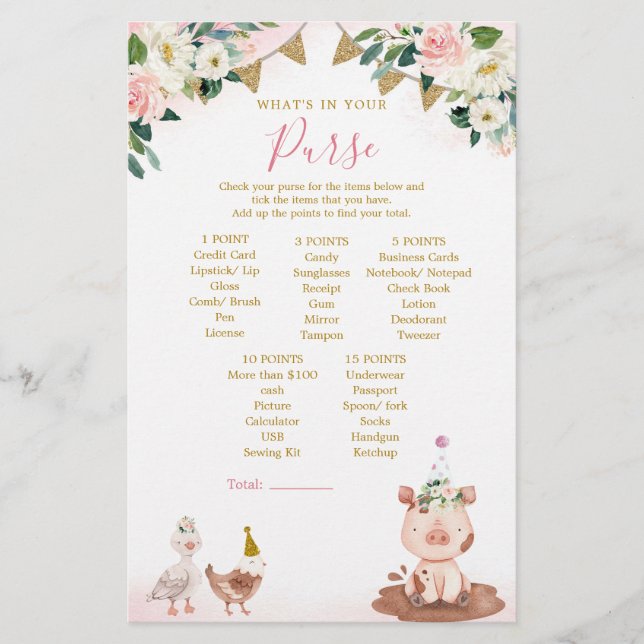 Papier Fille Baby shower de ferme rose Ce qui est dans vo (Devant)