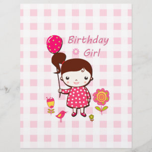 Papier Fille d'anniversaire motif rose ballon fleur dessi