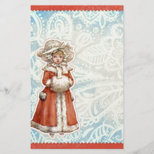 Papier Fille de Noël victorienne en fourrure rouge mantea