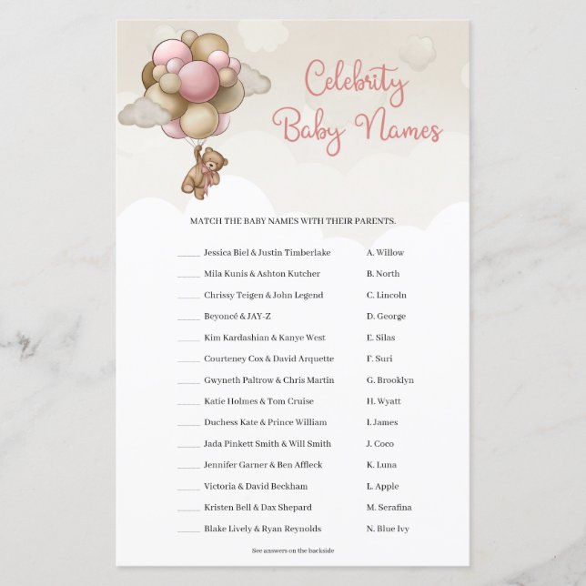 Papier Fille ours en peluche ballons roses Celebrity Baby (Devant)