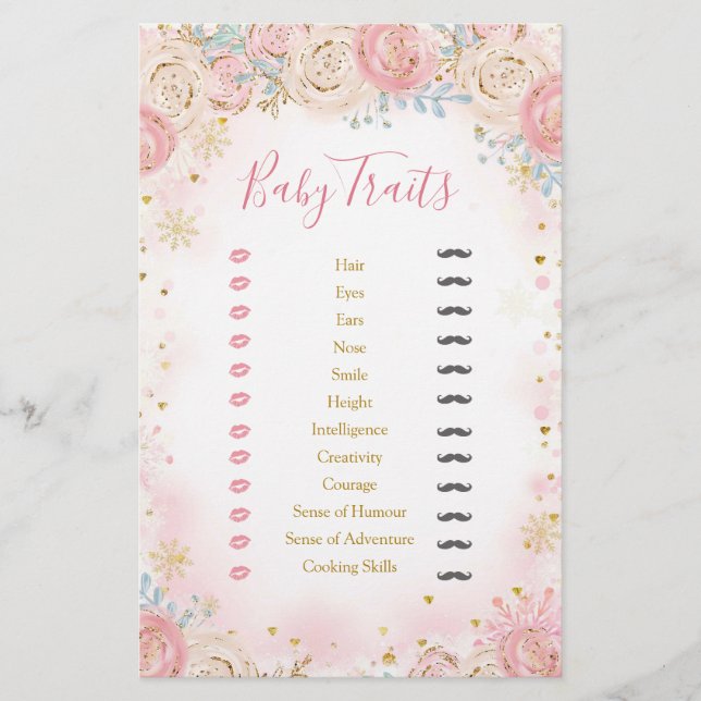 Papier Fille Penguin Hiver Flocon de neige Traits bébé (Devant)