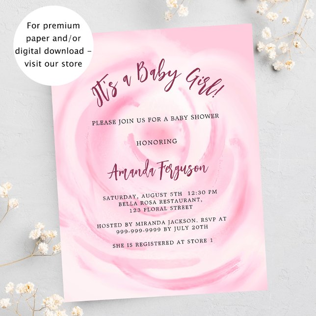Papier Fille rose florale budget baby shower invitation (Créateur téléchargé)