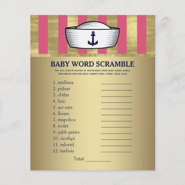 Papier Filles Ancres nautiques Casquettes Baby shower Jeu (Devant)