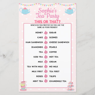 Papier Filles Anniversaire Tea Party This or That Game