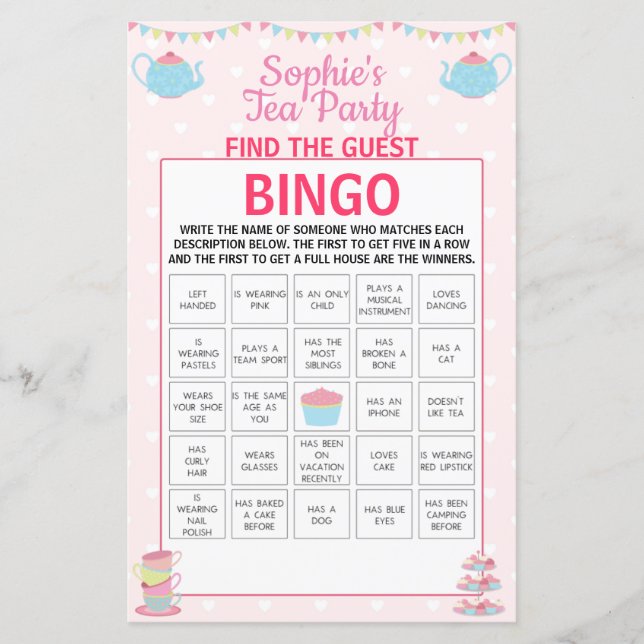 Papier Filles Anniversaire Tea Party Trouvez Le Bingo Inv (Devant)
